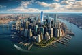 Chicago skyline with skyscrapers and river. USA. 3d rendering, Aerial view of lower Manhattan New York City, AI Generated Royalty Free Stock Photo