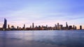 Chicago skyline at sunset with Lake Michigan on the foreground Royalty Free Stock Photo