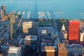 Chicago: skyline at sunset seen through the glass of the Willis Tower observation deck on September 22, 2014 Royalty Free Stock Photo