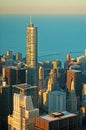 Chicago: skyline at sunset seen through the glass of the Willis Tower observation deck on September 22, 2014 Royalty Free Stock Photo