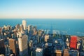 Chicago: skyline at sunset seen through the glass of the Willis Tower observation deck on September 22, 2014 Royalty Free Stock Photo