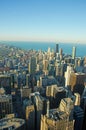 Chicago: skyline at sunset seen through the glass of the Willis Tower observation deck on September 22, 2014 Royalty Free Stock Photo