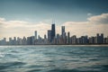 Chicago skyline at sunset with skyscrapers and lake Michigan, generative ai Royalty Free Stock Photo