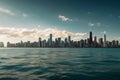 Chicago skyline at sunset with skyscrapers and lake Michigan, generative ai Royalty Free Stock Photo