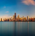 Chicago skyline at sunset viewed from North Avenue Beach Royalty Free Stock Photo