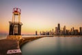 Chicago skyline at sunset viewed from North Avenue Beach Royalty Free Stock Photo