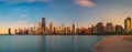 Chicago skyline at sunset viewed from North Avenue Beach Royalty Free Stock Photo