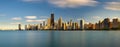 Chicago skyline at sunset viewed from North Avenue Beach Royalty Free Stock Photo