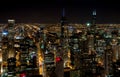 Chicago Skyline top view with illuminated skyscrapers by night, USA Royalty Free Stock Photo