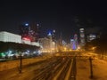Chicago skyline from the train yard Royalty Free Stock Photo