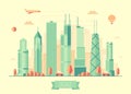 Chicago skyline vector illustration flat design Royalty Free Stock Photo