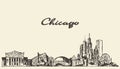 Chicago skyline vintage illustration drawn sketch