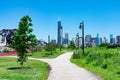 Chicago Skyline and Walkway seen from Ping Tom Memorial Park in Chinatown