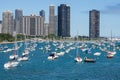 Chicago skyline with yachts Royalty Free Stock Photo