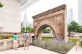 Tourists visiting the Chicago Stock Exchange Arch outside the Art Institute of Chicago. Royalty Free Stock Photo
