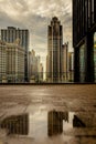 Chicago Streets and buildings with a puddle of water Royalty Free Stock Photo