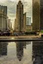 Chicago Streets and buildings with rain droplets Royalty Free Stock Photo