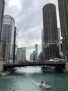 Chicago streets. Skyscrapers and sky. Geometry of walls, stairs and windows of a modern city Royalty Free Stock Photo