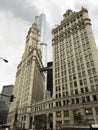 Chicago streets. Skyscrapers and sky. Geometry of walls, stairs and windows of a modern city Royalty Free Stock Photo