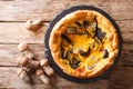 Chicago style pizza with forest mushrooms, cheddar cheese, chick Royalty Free Stock Photo