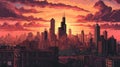 Chicago Sunset In 1830s: A Pixel Art Close-up Royalty Free Stock Photo