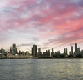 Chicago sunset skyline in summer Royalty Free Stock Photo