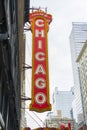 Chicago Theatre sign. Chicago Theatre was founded in 1921