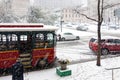 Chicago Trolley in Snowstorm, Illinois, USA Royalty Free Stock Photo