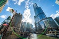 Chicago, United States - Mar 15, 2019: Cityscape view of Illinois downtown with skyscrapers, Trump International Hotel and Tower Royalty Free Stock Photo