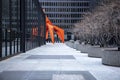 CHICAGO, UNITED STATES - Mar 24, 2020: The Federal building and Flamingo are completely emptied