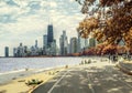 Amazing autumn time in Chicago lakefront trail. Royalty Free Stock Photo