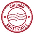 CHICAGO - UNITED STATES, words written on red postal stamp