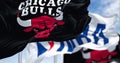 Chicago Bulls and NBA flags waving on a clear day Royalty Free Stock Photo