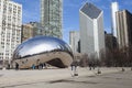 CHICAGO, USA - APRIL 02: Cloud Gate and Chicago skyline on April Royalty Free Stock Photo