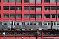 Downtown Loop area of Chicago, elevated subway trains