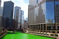 Chicago, USA - March 11, 2017: Green Chicago River, Saint Patricks Day, 2017. Michigan Avenue Bridge Royalty Free Stock Photo