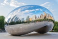 Chicago, USA - may 26, 2018: Reflection of city buildings on a metal surface of Cloud Gate also known as the Bean, Millennium Park Royalty Free Stock Photo