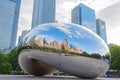 Chicago, USA - may 26, 2018: Reflection of city buildings on a metal surface of Cloud Gate also known as the Bean, Millennium Park Royalty Free Stock Photo