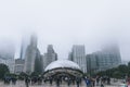 Chicago, USA - November 5, 2017: Fog Settling over Millenium Park Cloud Gate Monument Cloudy Day