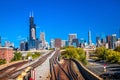 Chicago, USA. Chicago skyline and train yard scenic view Royalty Free Stock Photo
