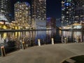 Chicago water river walk night view Royalty Free Stock Photo