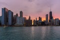 Chicago waterfront er cloudy sky at sunset Royalty Free Stock Photo