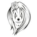 chicano girl. Vector illustration of a sketch tattoos and scary face makeup. Santa Muerte tattoo