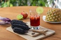 Chicha Morada Soft Drink with Lemon and Fresh Fruit Royalty Free Stock Photo
