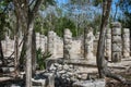 Chichen Itza - Columns of the Temple of the Thousand Warriors stone columns adorned with Mayan civilization creating a corridor