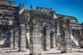 Chichen Itza - Columns of the Temple of the Thousand Warriors stone columns adorned with Mayan civilization creating a corridor