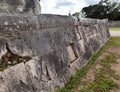 Chichen Itza . Fragment of a wall of a pyramid with an ancient ornament. Yucatan, Mexico.Close up in a sunny day Royalty Free Stock Photo