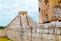 Chichen Itza - grand center of the Maya-Toltec civilization, a view of the pyramid from the stadium