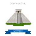 Chichen Itza Maya Pyramid Yucatan Mexico vector flat attraction