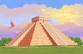 Chichen Itza, mayan pyramid in Yucatan, Mexico. Vector Illustration Royalty Free Stock Photo